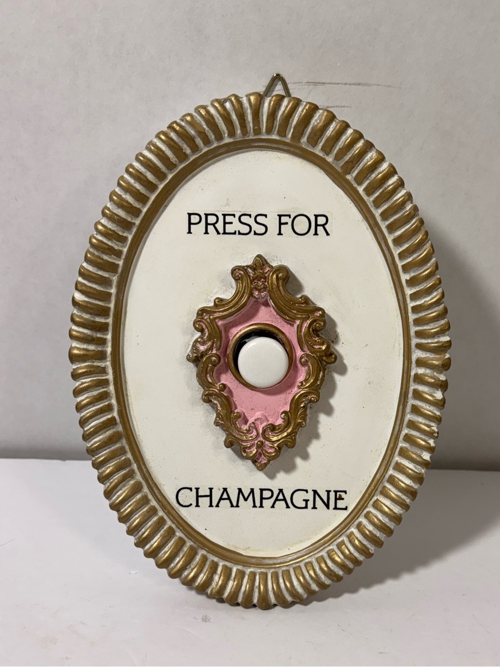 Press for Champagne Working Bell Button Pink Gold Wall Decor